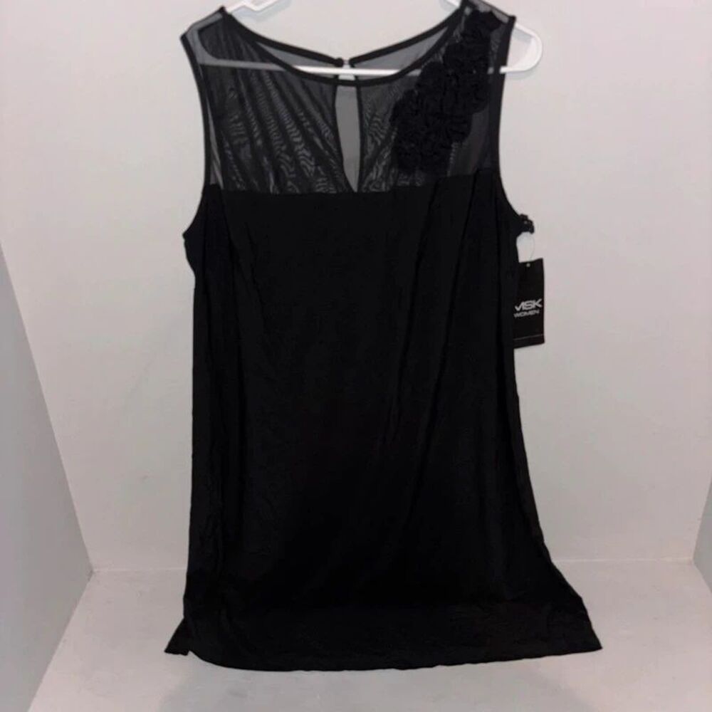 MSK Sheer Sheath Dress 3D Floral Appliqué Sleeveless Black Size 20W